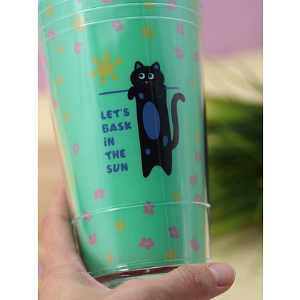Кружка термическая "Тамблер. Kitty sun", 450 мл., пластик, с подсветкой, зеленый - 10