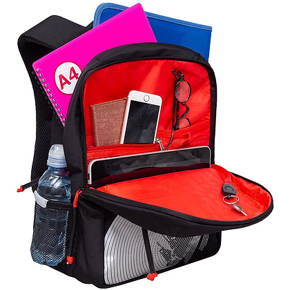 Рюкзак школьный "Sporty", с карманом для ноутбука, черный, красный - 4