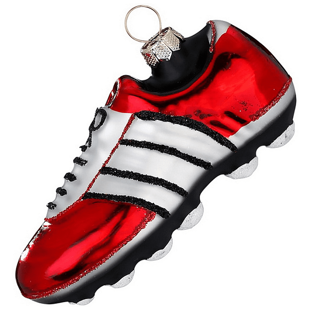 Украшение елочное "Футбольная бутса", 9 см, стекло, красный, белый