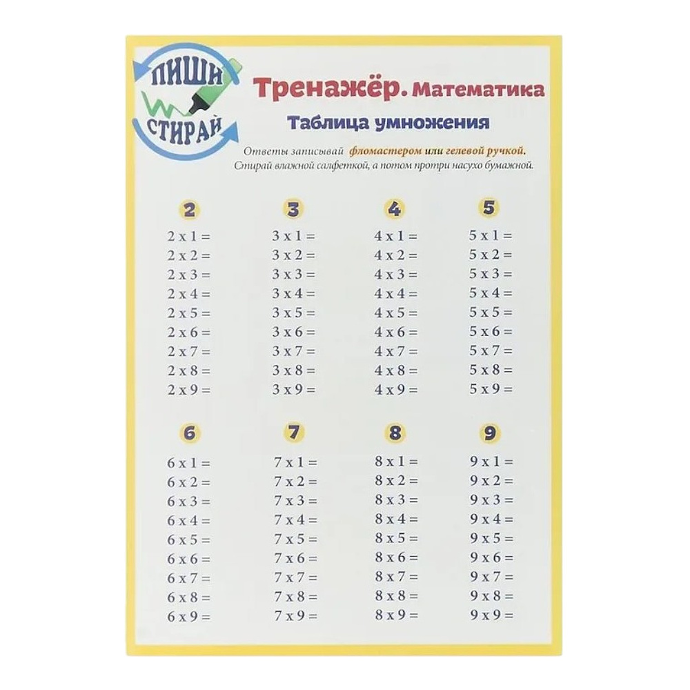 Справочные материалы "Тренажёр. Математика. Таблица умножения", формат А4