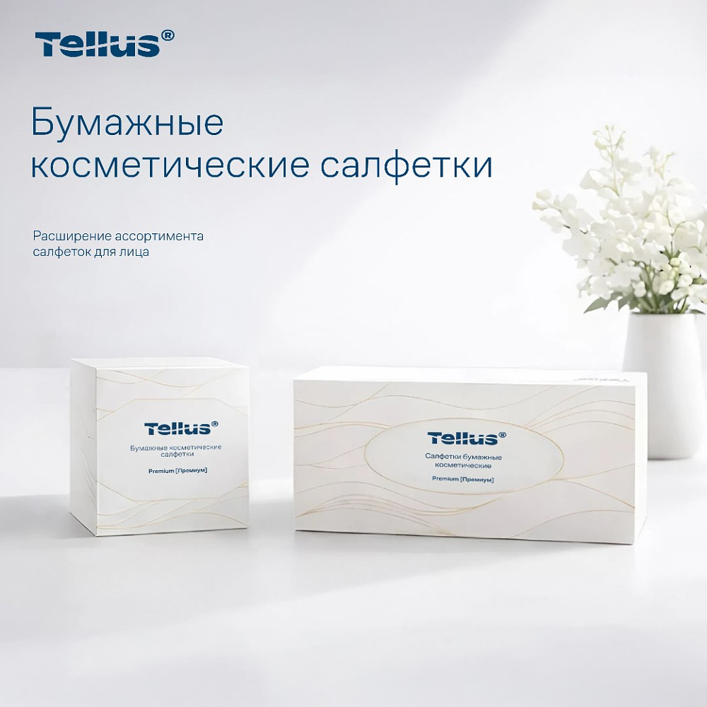 Салфетки Tellus Премиум для лица, 90 шт/упак, в кубе, белые - 10