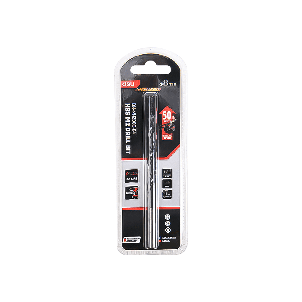 Сверло по металлу Deli RS EDH-MHZ080-E4, 8.0 мм, DIN 338, HSS-TiN - 3 Сверло по металлу Deli RS EDH-MHZ080-E4, 8.0 мм, DIN 338, HSS-TiN - 3