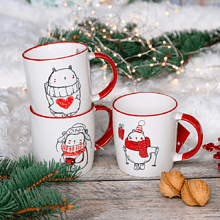 Кружка фарфоровая "Медвежонок с сердцем", 350 мл, белый, красный