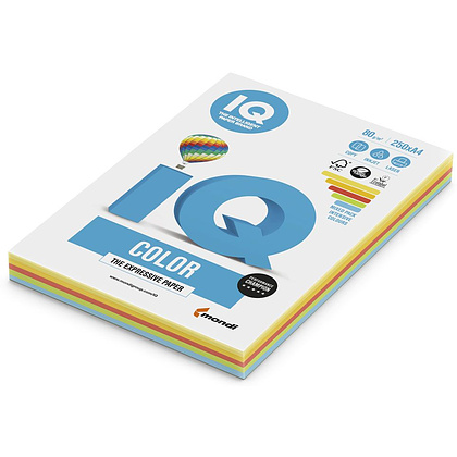 Бумага цветная "IQ Color", A4, 250 листов, 80 г/м2, mix intensive