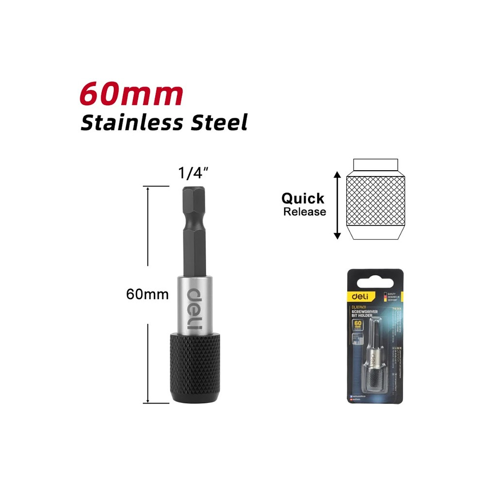 Держатель бит (насадок) Deli YS EDL107401, магнитный, набор 2 шт., 60мм, 1/4", с фиксатором - 10 Держатель бит (насадок) Deli YS EDL107401, магнитный, набор 2 шт., 60мм, 1/4", с фиксатором - 10