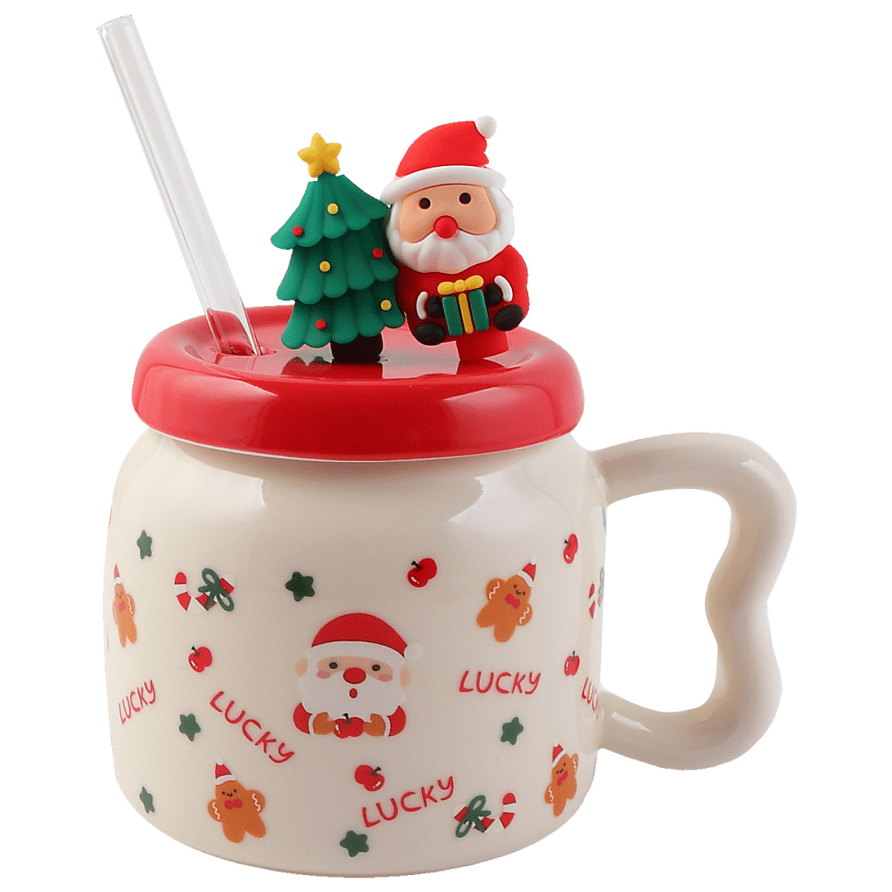 Кружка керамическая "Новый год", 450 мл, с крышкой, ассорти - 4