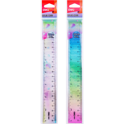 Линейка "Deli EH653", 20 см, прозрачный, ассорти градиент 