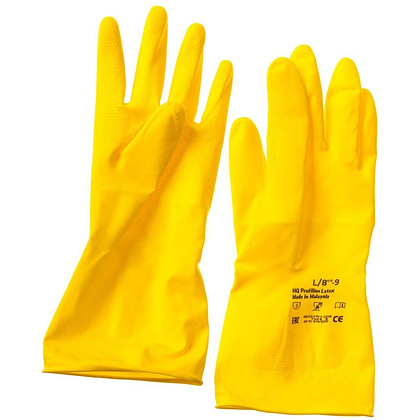 Перчатки латексные HQ Profiline, р-р M, с х/б покрытием, желтый - 8