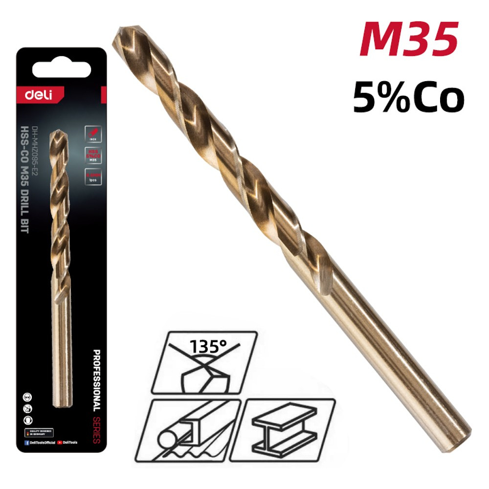 Сверло по металлу Deli RS EDH-MHZ095-E2, 9.5 мм, DIN 338, HSCo 5% - 2 Сверло по металлу Deli RS EDH-MHZ095-E2, 9.5 мм, DIN 338, HSCo 5% - 2