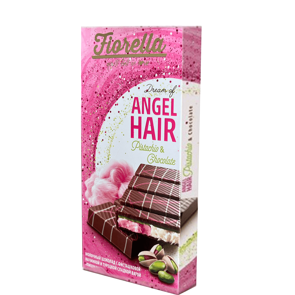 Шоколад молочный "Fiorella. Angel Hair", 150 г, с начинкой из фисташки и пишмание
