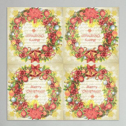 Салфетки бумажные "Новогодний венок", 20 шт, 33x33 см, разноцветный - 2