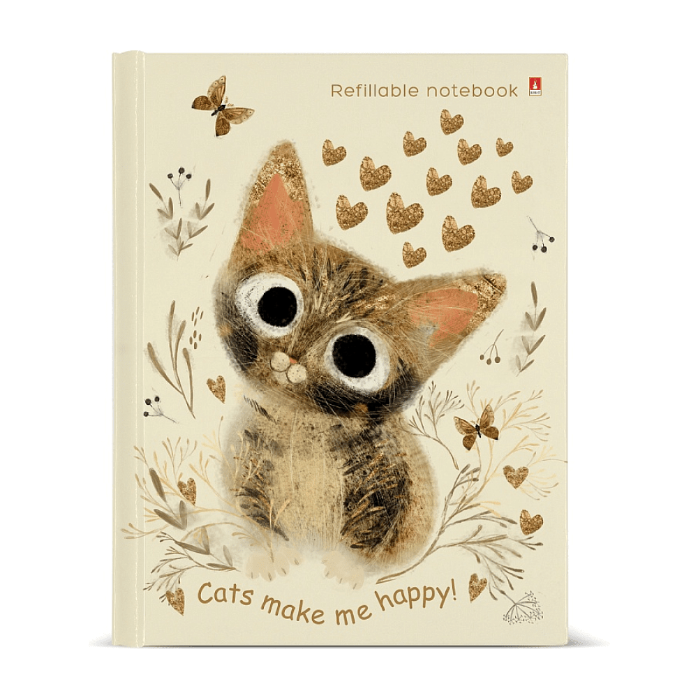 Тетрадь "Love me. Милый котик", A5, 80 листов, клетка, на кольцах, бежевый