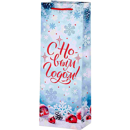 Пакет бумажный подарочный для вина "Новогоднее чудо", 12.7x36x8.3 см, разноцветный