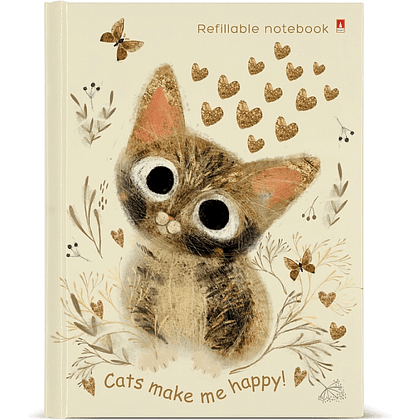 Тетрадь "Love me. Милый котик", A5, 80 листов, клетка, на кольцах, бежевый