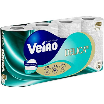 Бумага туалетная Veiro Delicate, 8 рулонов, 3 слоя, белый  - 2