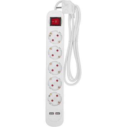 Удлинитель "Standard", 5 розеток, 2 USB, 16А, 1.5 м, белый