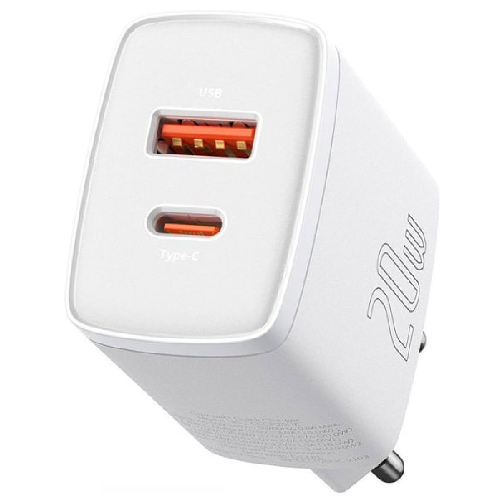 Сетевое зарядное устройство Baseus "CCXJ-B02", Compact Quick Charger USB+Type-C 20W, белый - 2