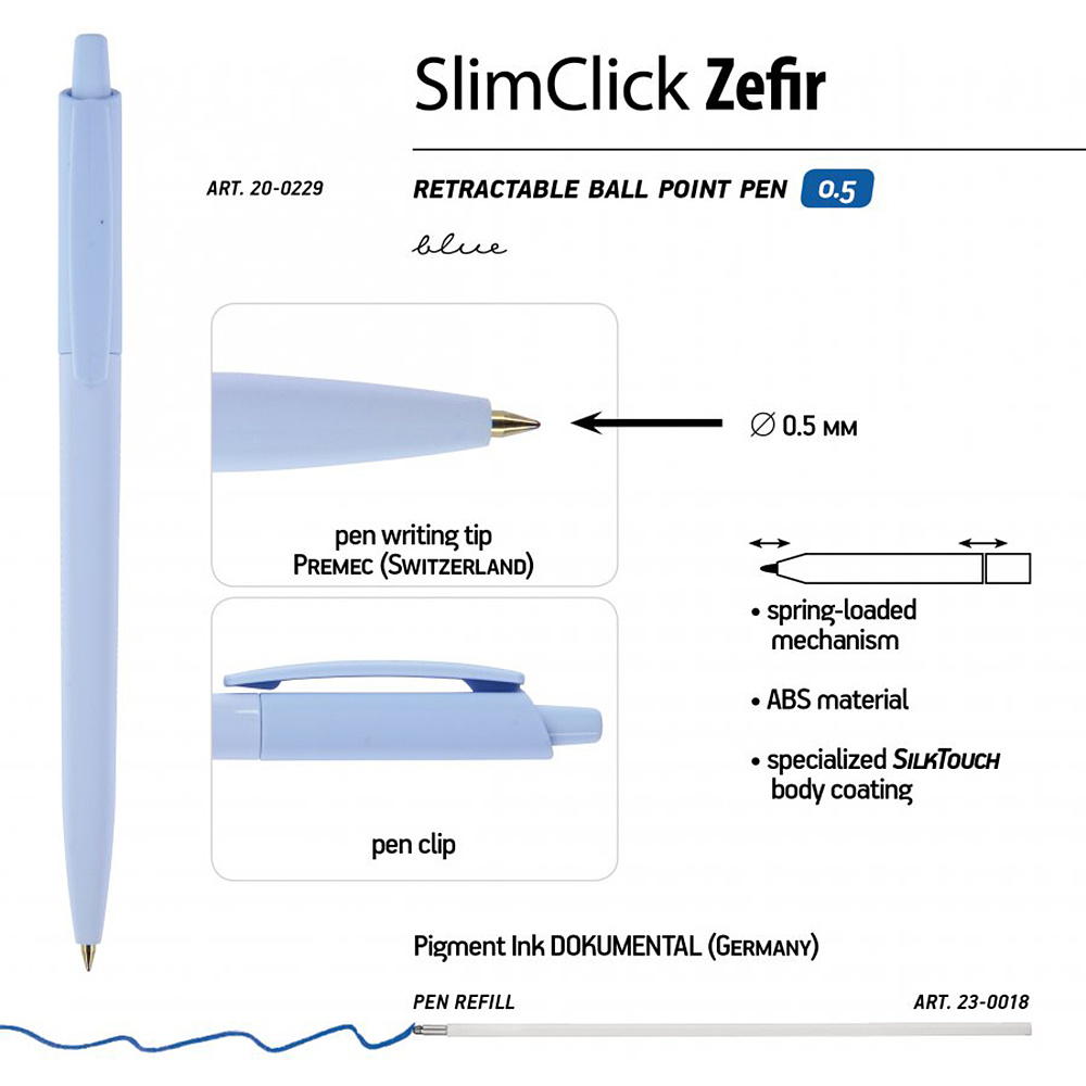 Ручка шариковая автоматическая "SlimClick Zefir", 0.5 мм, ассорти, стерж. синий - 3
