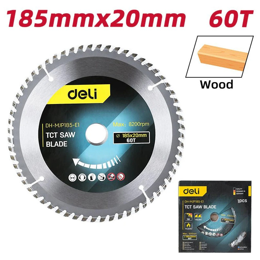 Диск пильный Deli YS EDH-MJP185-E1, 185x20 мм, 60Т - 2 Диск пильный Deli YS EDH-MJP185-E1, 185x20 мм, 60Т - 2