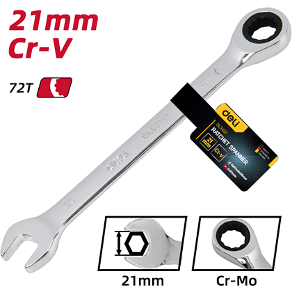 Ключ комбинированный Deli YS EDL34121, 21 мм, с трещоткой, 72 зуба - 6