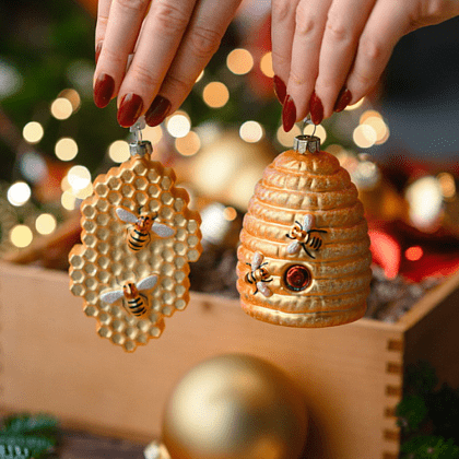 Украшение елочное "Соты", 10 см, стекло, желтый - 2