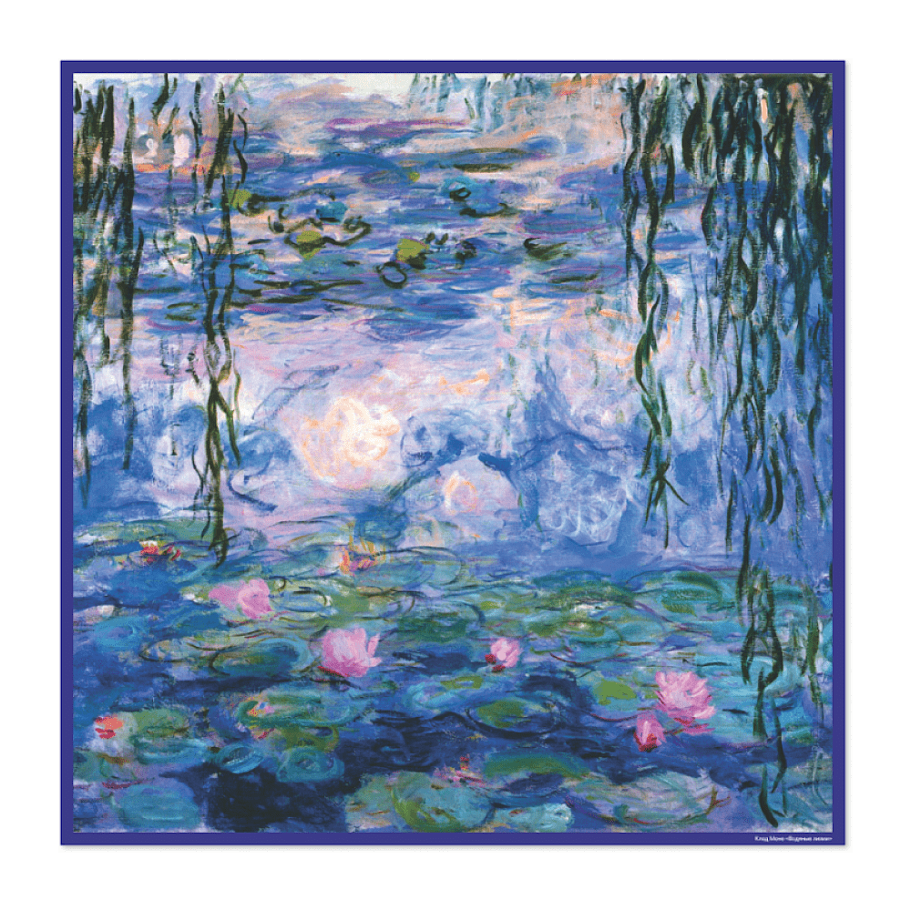 Платок "Водяные лилии", Клод Моне, 90х90 см, искусственный шелк, разноцветный - 2