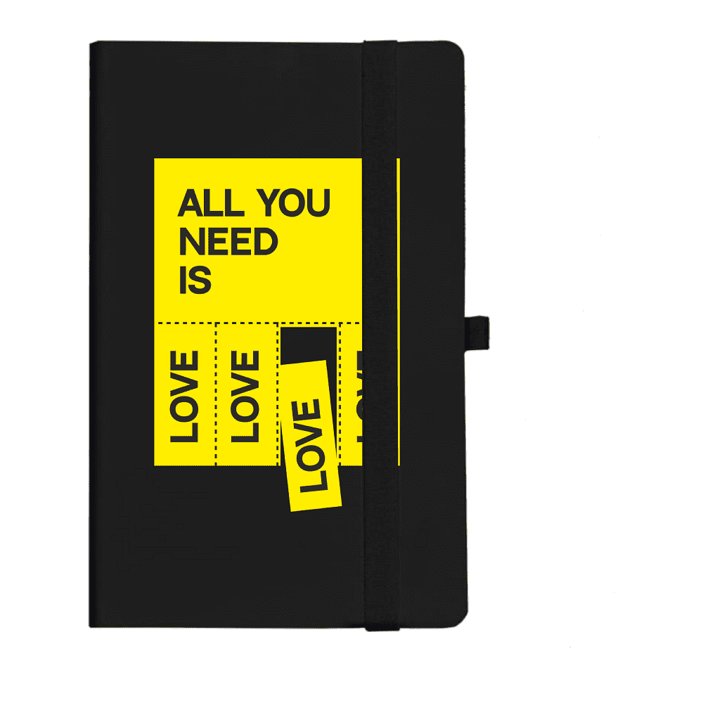 Бизнес-блокнот "All you need is love" на резинке, А5, в линейку, серый