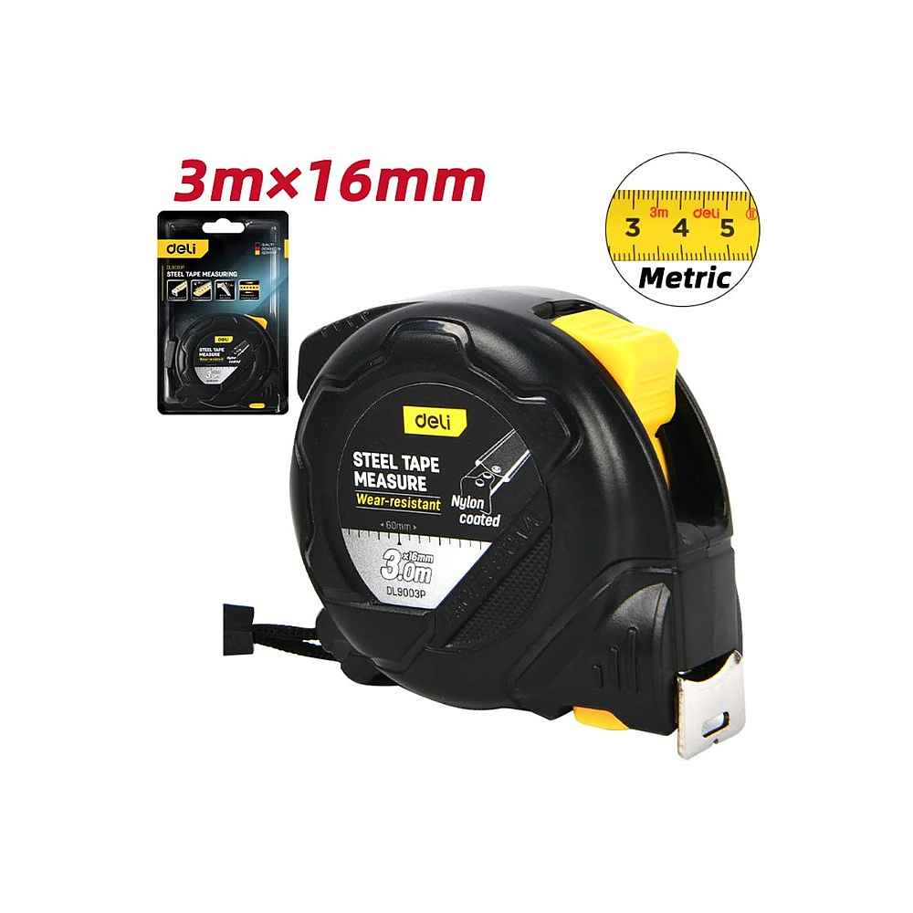 Рулетка Deli YS EDL9003P, 3 м х 16 мм, желтый, черный - 2