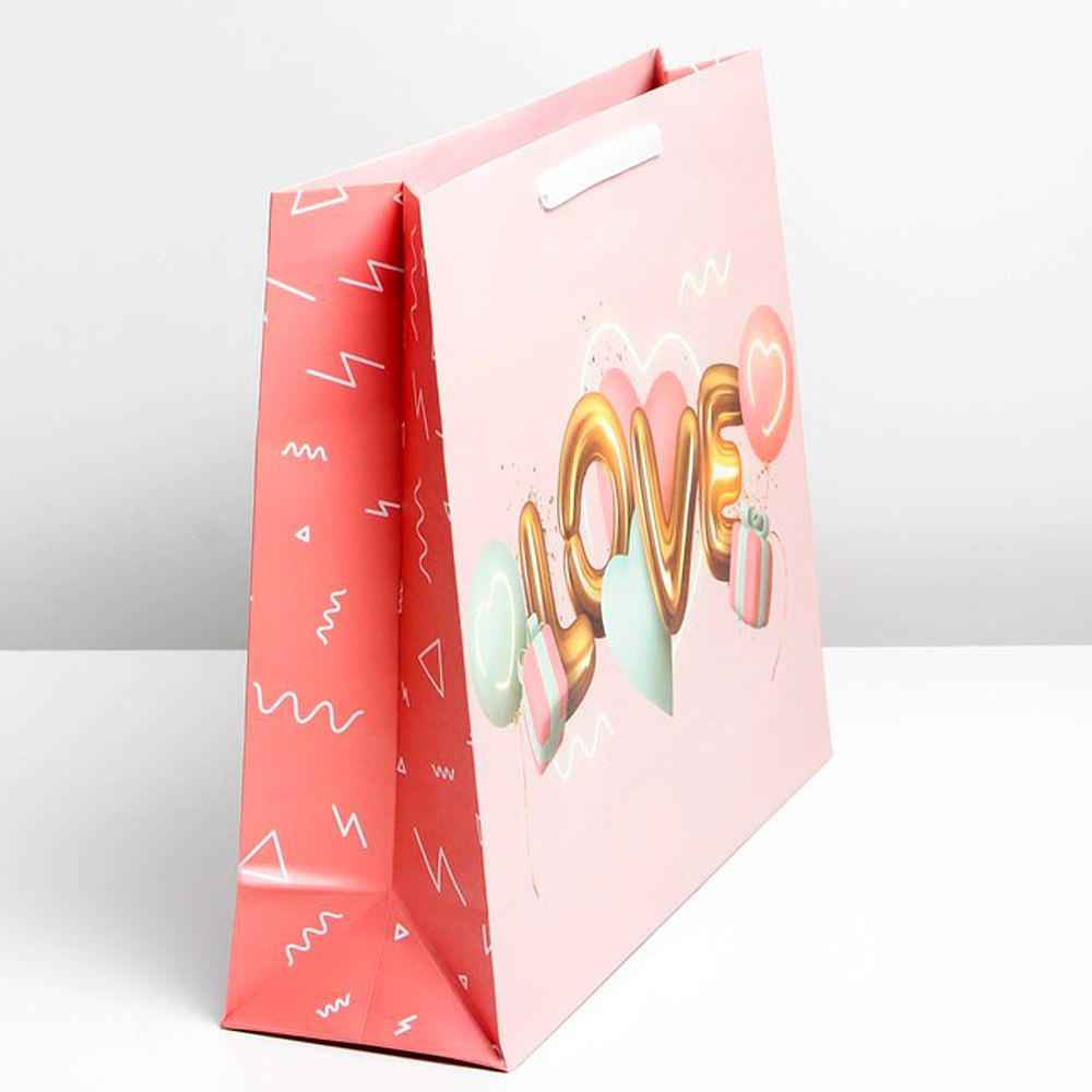 Пакет бумажный подарочный "С любовью", 40x31x11.5 см, розовый - 2