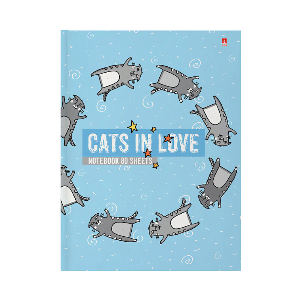 Блокнот "Cats in Love!", А6, 80 листов, в клетку, голубой