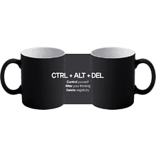 Кружка керамическая "CTRL+ALT+DEL", 350 мл, софттач, черный  