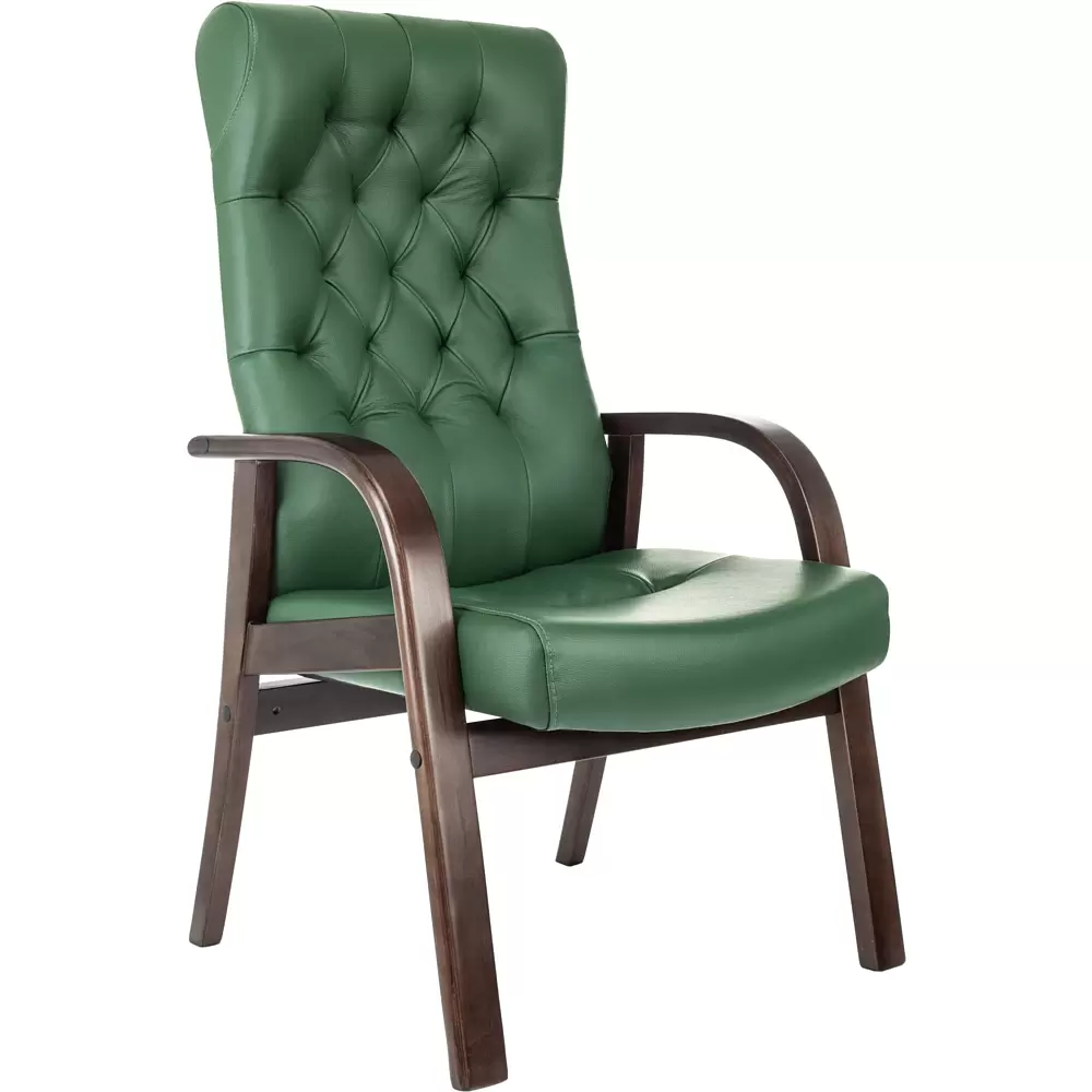 Кресло Бюрократ T-9928WALNUT-CF, натуральная  кожа, зеленый, каркас дерево 