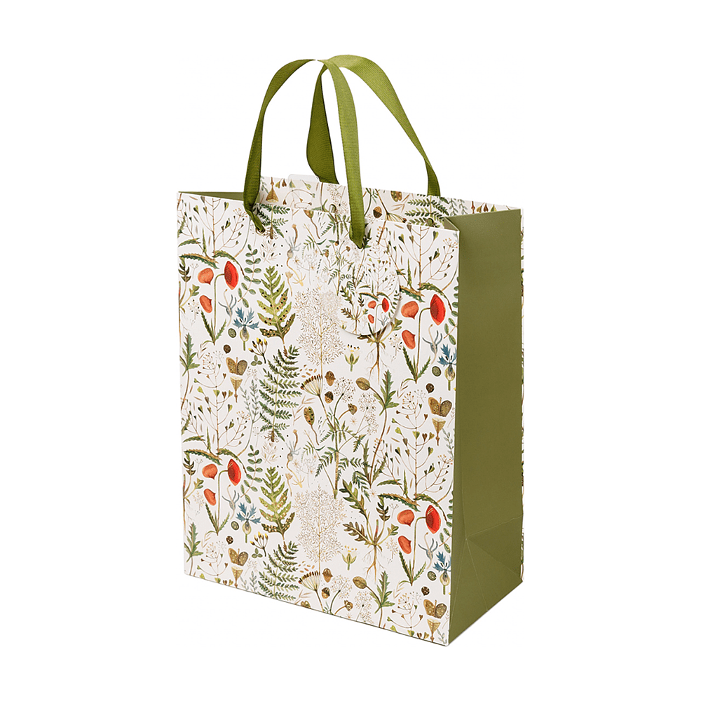 Пакет бумажный подарочный "Flora. Луговые травы", 26x32,4x13 см, зеленый