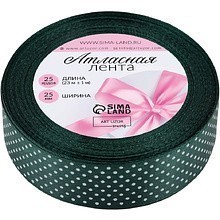 Лента атласная декоративная "Горошек", 25 мм, 23±1 м, зеленый, белый