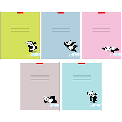 Тетрадь "Веселые панды", А5, 12 листов, клетка, ассорти 