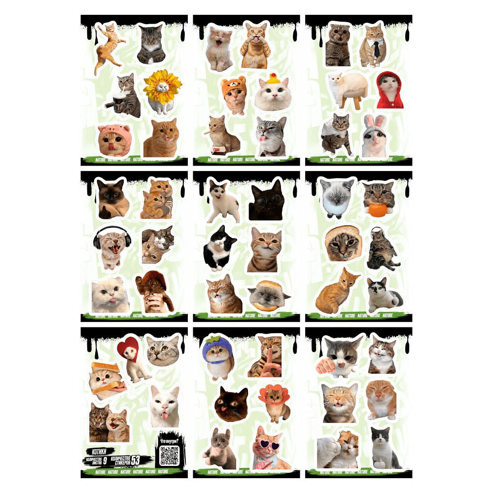 Набор наклеек объемных "Котики", А6, 9 листов, 53 шт