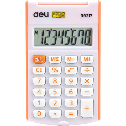  Калькулятор карманный Deli "Easy 39217", 8-ми разрядный, пластик, белый, оранжевый - 2