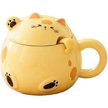Кружка с крышкой "Chubby cat", 460 мл., керамика, с ложкой, желтый