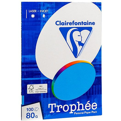 Бумага цветная "Trophée", А4, 100 листов, 80 г/м2, ярко-синий