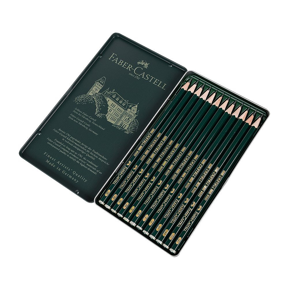 Набор карандашей чернографитных "Castell 9000", 4B-6H, 12 шт., в металлической коробке - 2