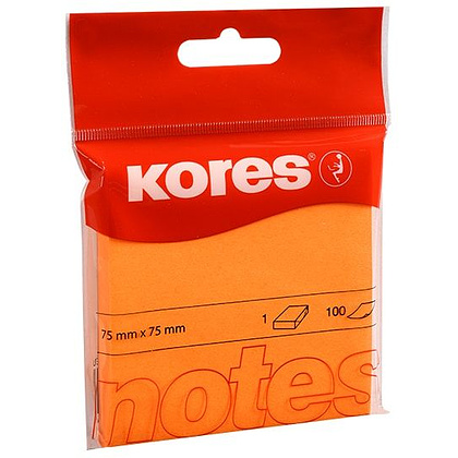 Бумага для записей на клейкой основе "Kores", 75x75 мм, 100 листов, оранжевый неон