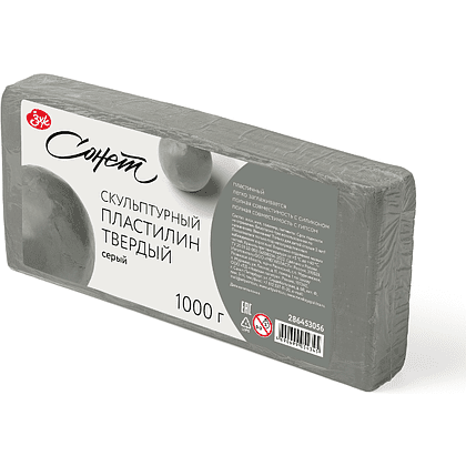 Пластилин скульптурный "Сонет", 1 кг, серый - 3