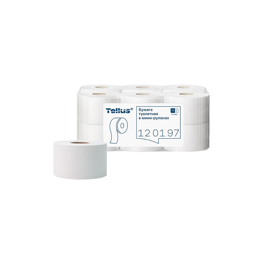 Бумага туалетная Tellus Стандарт, Т2, в мини рулоне, 200 м, 1 слой Бумага туалетная Tellus Стандарт, Т2, в мини рулоне, 200 м, 1 слой