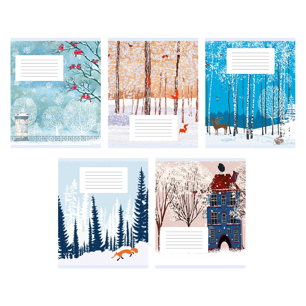 Тетрадь "Зимний пейзаж (Универсальная плашка)", А5, 24 листов, линейка, ассорти 