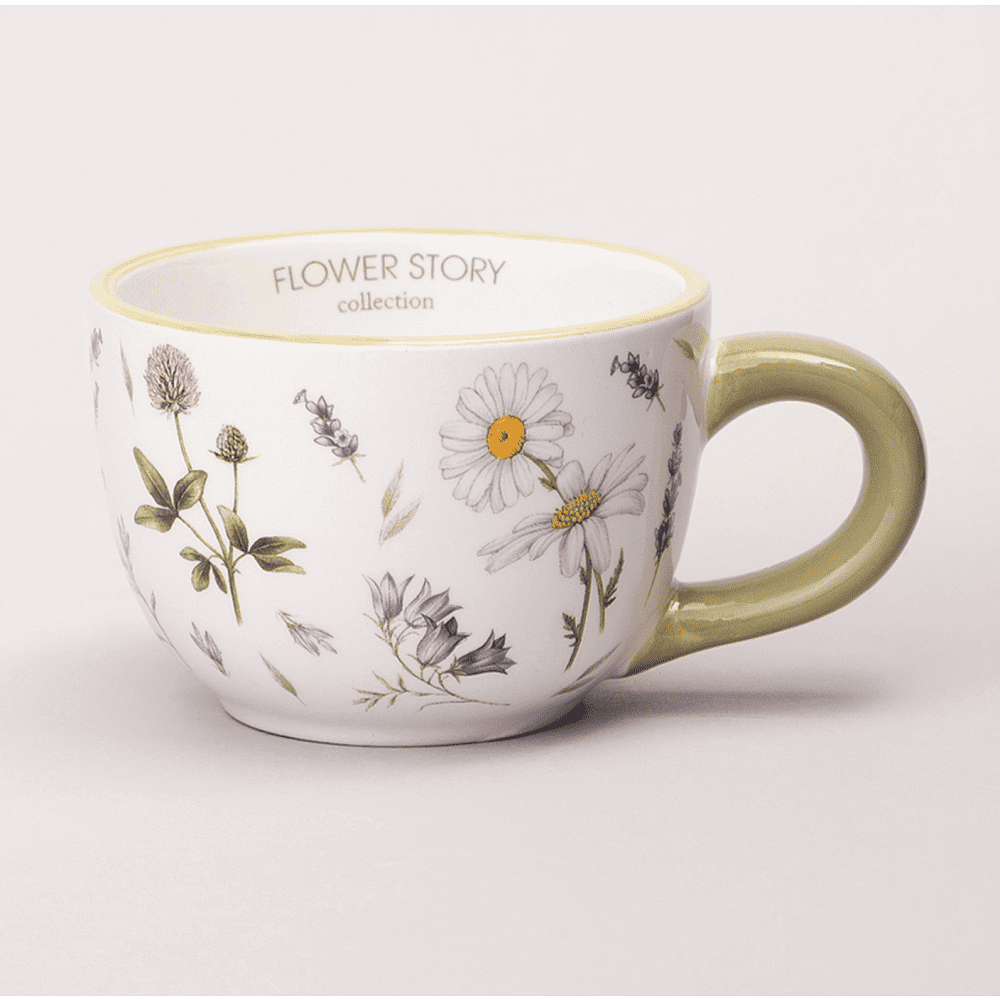 Чашка с блюдцем "Flower story", 220 мл, керамика, белый, зеленый - 3