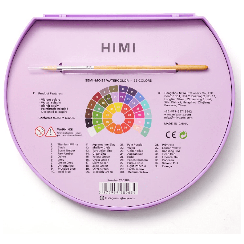 Краски акварельные "Himi", набор, 38 цветов, фиолетовый футляр - 5