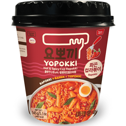 Рамен с рисовыми палочками "Yopokki. Hot&Spicy Cup Rapokki", остро-пряные, 145 гр