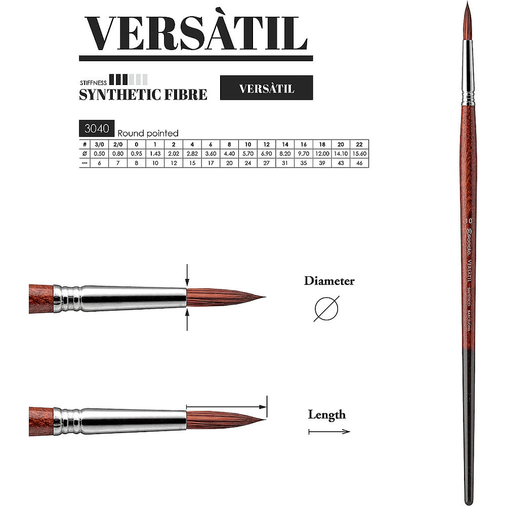Кисть для рисования "Escoda Versatil Brush L/H 3040", синтетика, круглая, №10 - 2