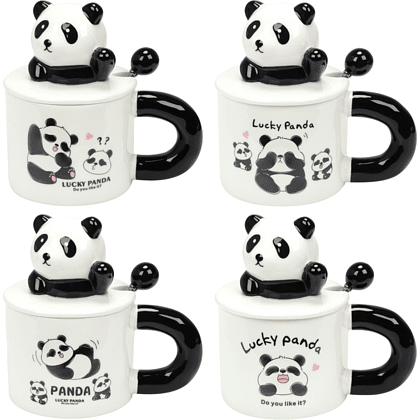 Кружка керамическая "Lucky panda", 370 мл, с крышкой и ложкой, ассорти Кружка керамическая "Lucky panda", 370 мл, с крышкой и ложкой, ассорти