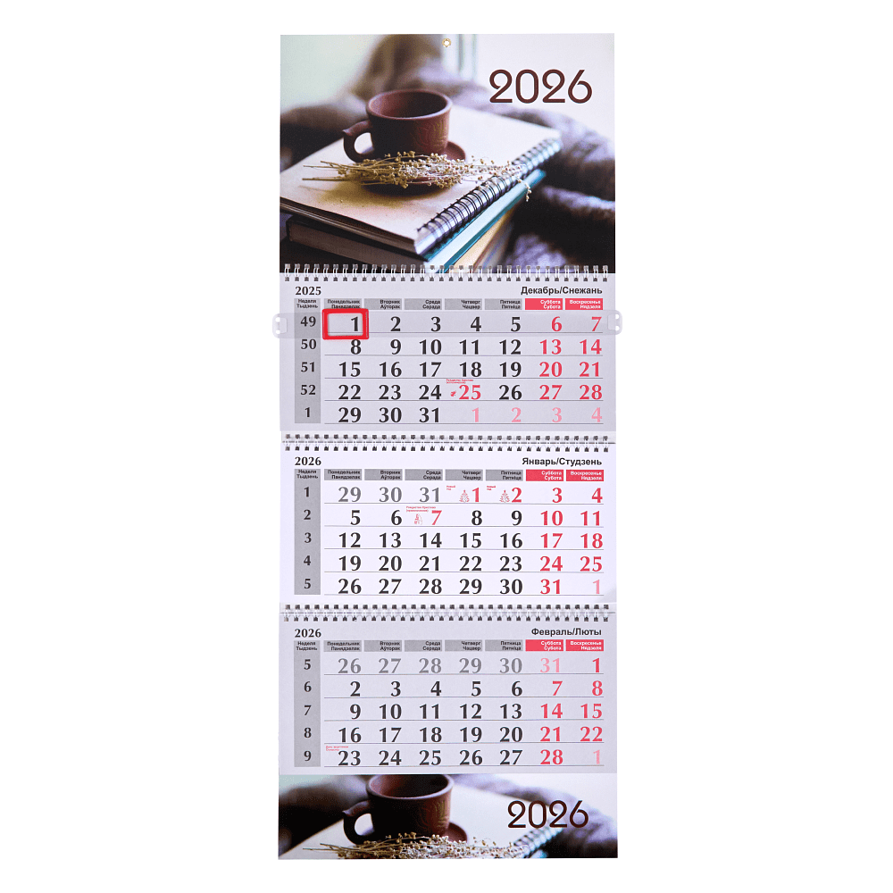 Календарь настенный "Тепло страниц (№37)" на 2026 год, А4, на 3-х спиралях